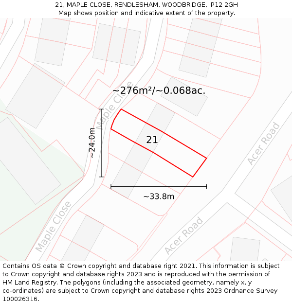 21, MAPLE CLOSE, RENDLESHAM, WOODBRIDGE, IP12 2GH: Plot and title map