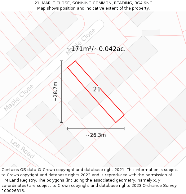 21, MAPLE CLOSE, SONNING COMMON, READING, RG4 9NG: Plot and title map