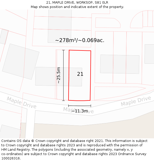 21, MAPLE DRIVE, WORKSOP, S81 0LR: Plot and title map