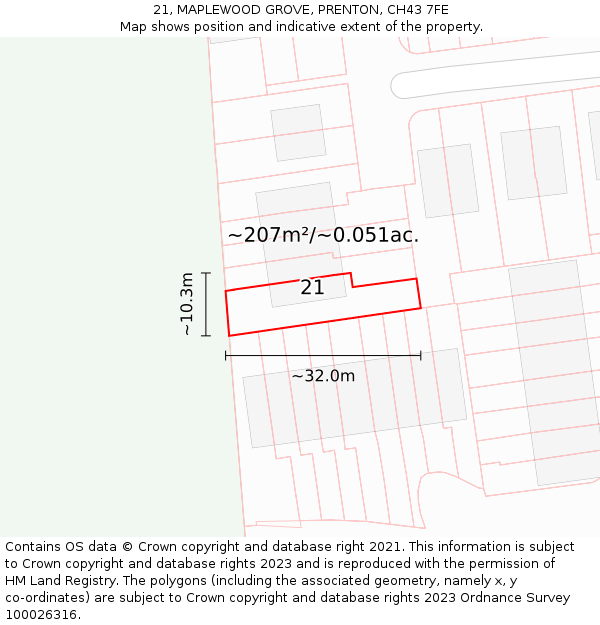 21, MAPLEWOOD GROVE, PRENTON, CH43 7FE: Plot and title map