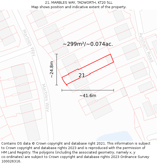 21, MARBLES WAY, TADWORTH, KT20 5LL: Plot and title map