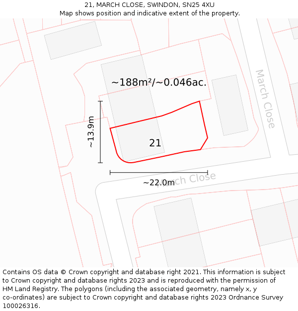 21, MARCH CLOSE, SWINDON, SN25 4XU: Plot and title map
