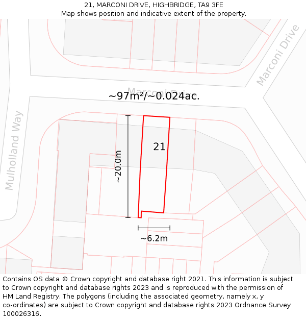 21, MARCONI DRIVE, HIGHBRIDGE, TA9 3FE: Plot and title map