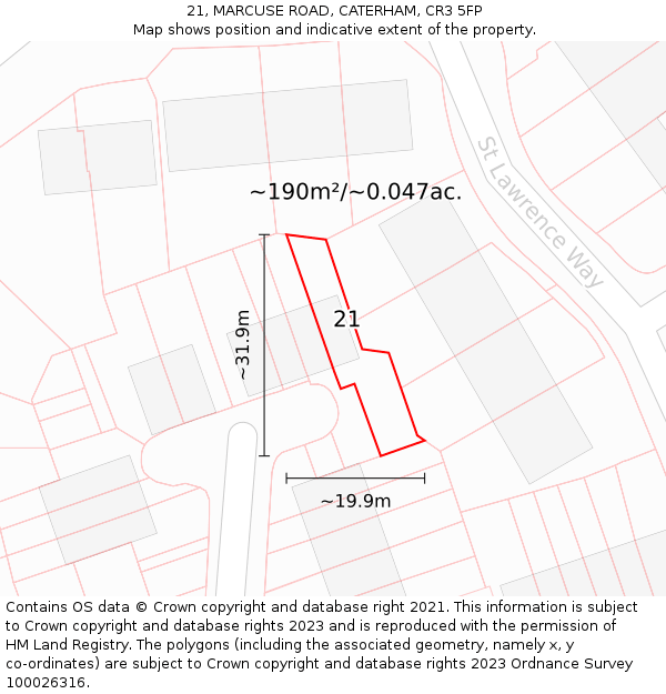 21, MARCUSE ROAD, CATERHAM, CR3 5FP: Plot and title map