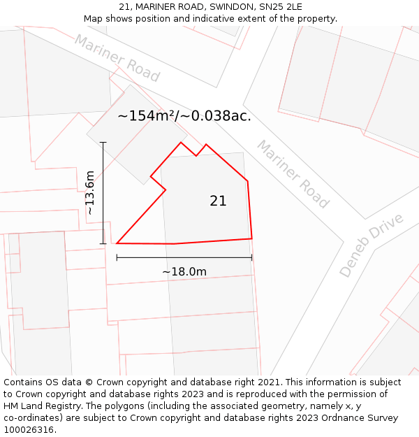 21, MARINER ROAD, SWINDON, SN25 2LE: Plot and title map