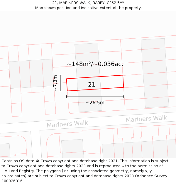 21, MARINERS WALK, BARRY, CF62 5AY: Plot and title map