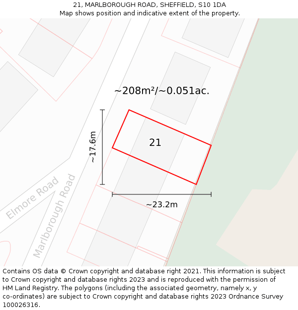 21, MARLBOROUGH ROAD, SHEFFIELD, S10 1DA: Plot and title map