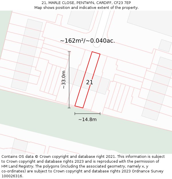 21, MARLE CLOSE, PENTWYN, CARDIFF, CF23 7EP: Plot and title map