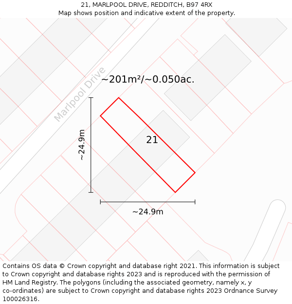21, MARLPOOL DRIVE, REDDITCH, B97 4RX: Plot and title map