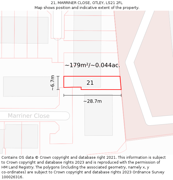 21, MARRINER CLOSE, OTLEY, LS21 2FL: Plot and title map