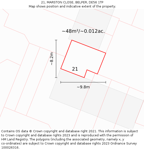 21, MARSTON CLOSE, BELPER, DE56 1TP: Plot and title map
