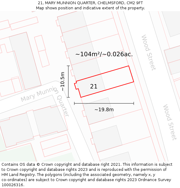 21, MARY MUNNION QUARTER, CHELMSFORD, CM2 9FT: Plot and title map