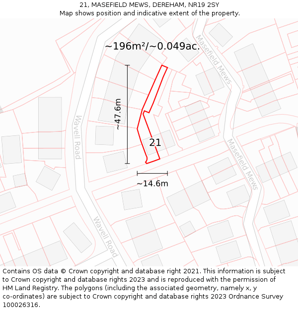 21, MASEFIELD MEWS, DEREHAM, NR19 2SY: Plot and title map