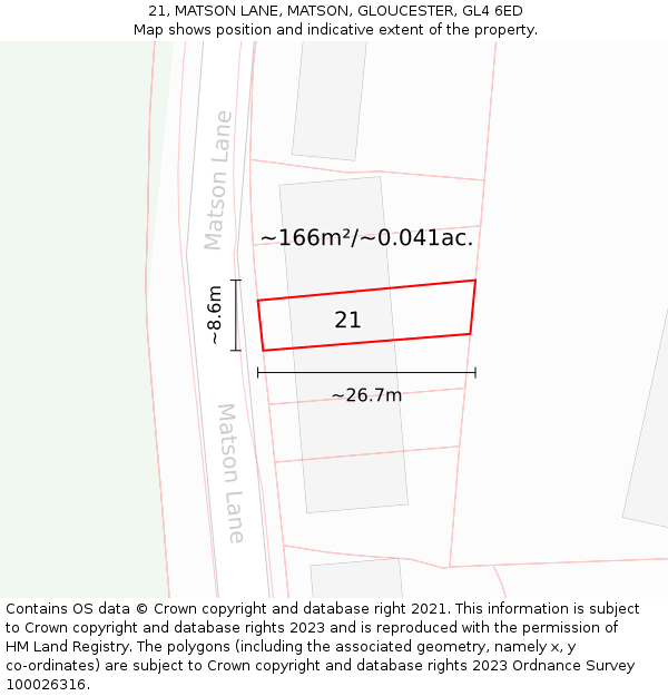 21, MATSON LANE, MATSON, GLOUCESTER, GL4 6ED: Plot and title map