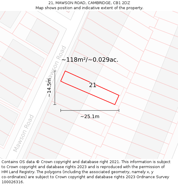21, MAWSON ROAD, CAMBRIDGE, CB1 2DZ: Plot and title map