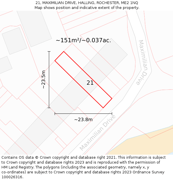 21, MAXIMILIAN DRIVE, HALLING, ROCHESTER, ME2 1NQ: Plot and title map