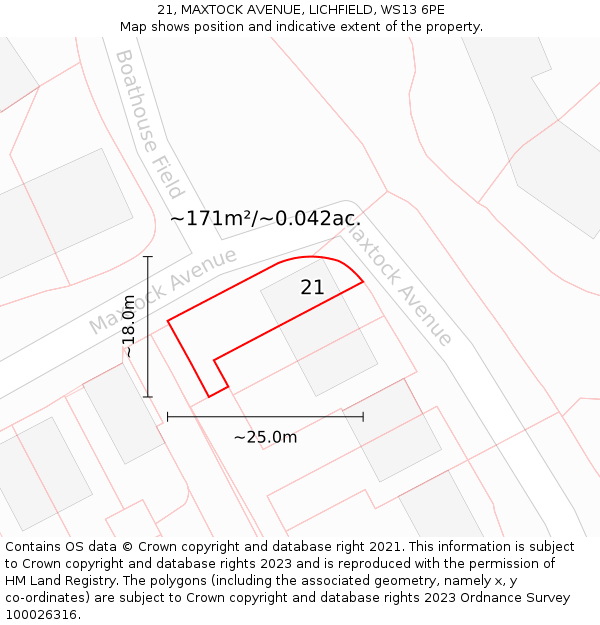 21, MAXTOCK AVENUE, LICHFIELD, WS13 6PE: Plot and title map