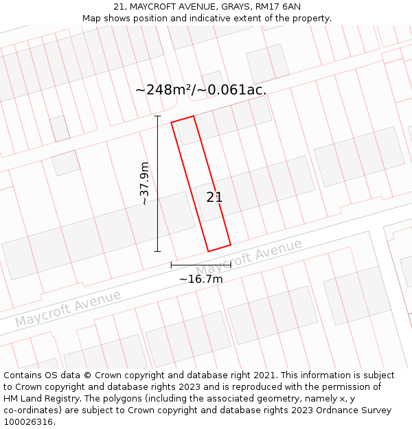 21, MAYCROFT AVENUE, GRAYS, RM17 6AN: Plot and title map