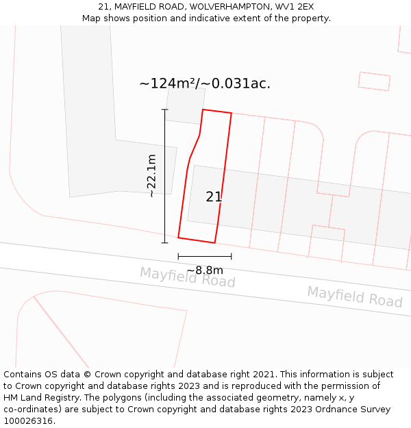 21, MAYFIELD ROAD, WOLVERHAMPTON, WV1 2EX: Plot and title map