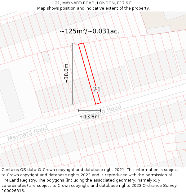 21, MAYNARD ROAD, LONDON, E17 9JE: Plot and title map