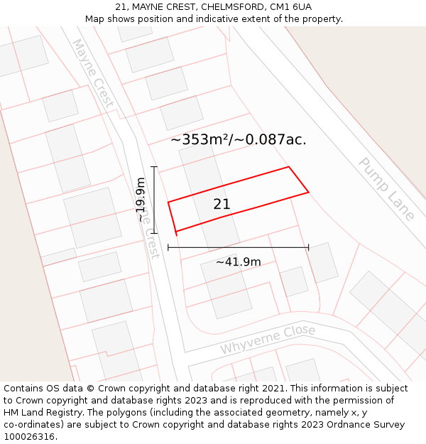 21, MAYNE CREST, CHELMSFORD, CM1 6UA: Plot and title map