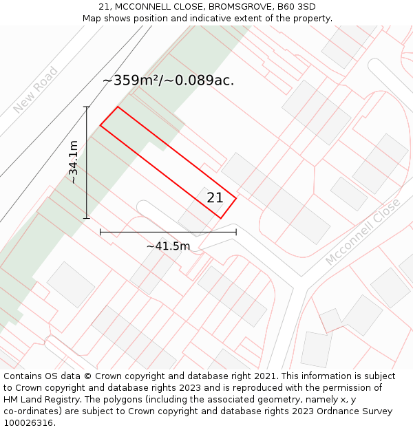 21, MCCONNELL CLOSE, BROMSGROVE, B60 3SD: Plot and title map