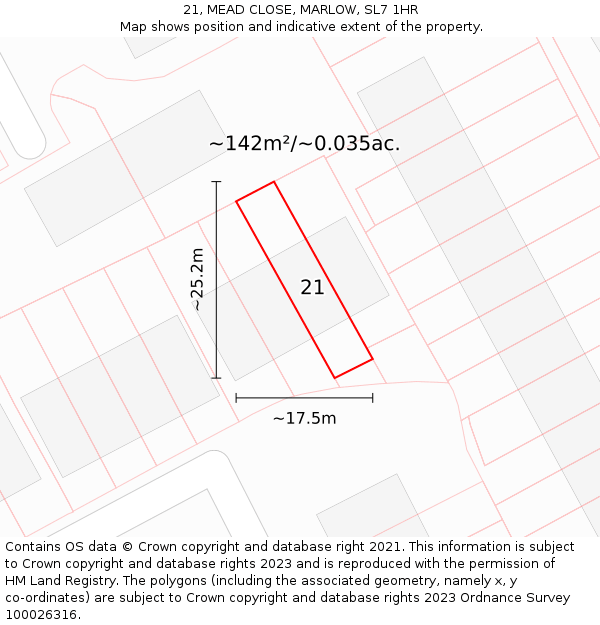 21, MEAD CLOSE, MARLOW, SL7 1HR: Plot and title map