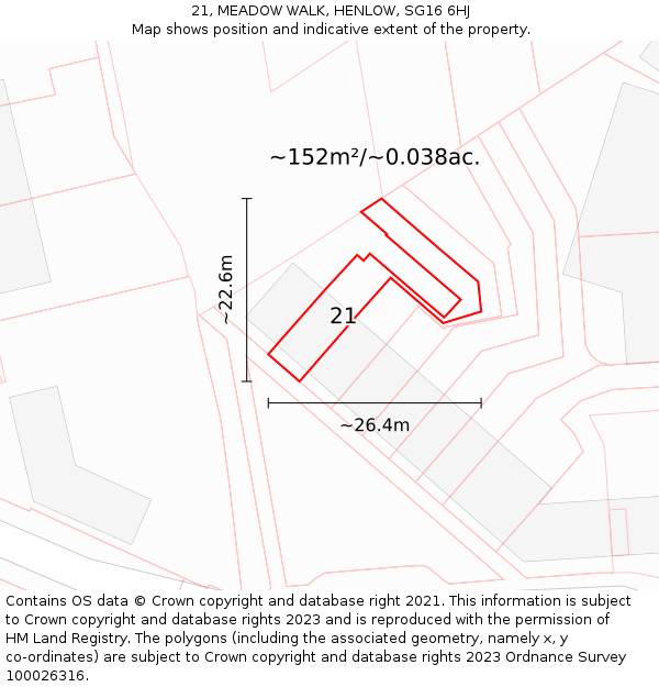 21, MEADOW WALK, HENLOW, SG16 6HJ: Plot and title map