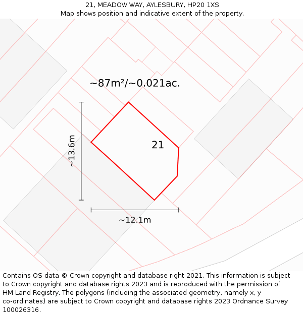 21, MEADOW WAY, AYLESBURY, HP20 1XS: Plot and title map