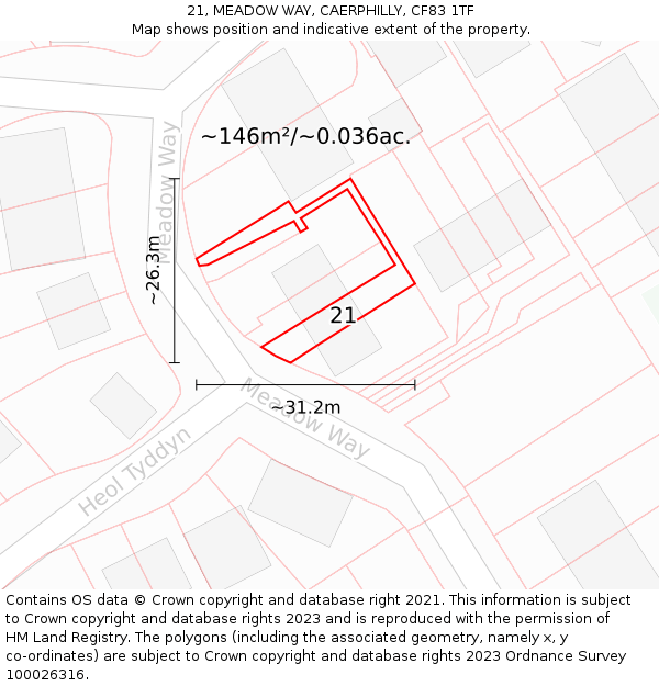 21, MEADOW WAY, CAERPHILLY, CF83 1TF: Plot and title map