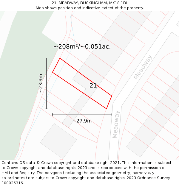21, MEADWAY, BUCKINGHAM, MK18 1BL: Plot and title map