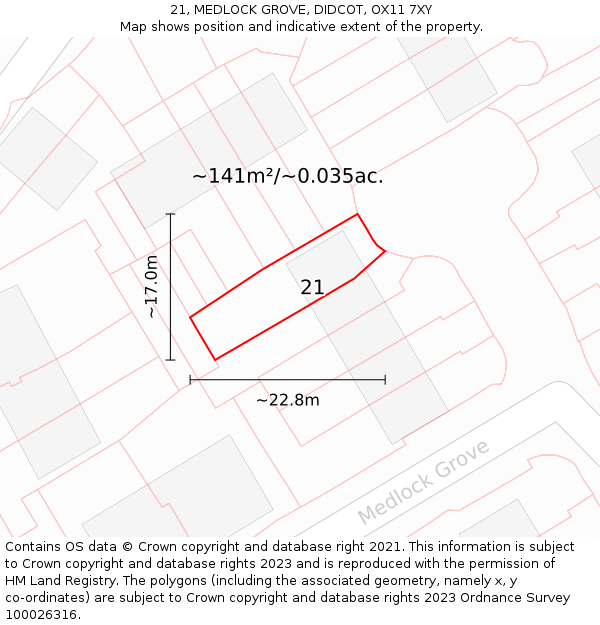 21, MEDLOCK GROVE, DIDCOT, OX11 7XY: Plot and title map