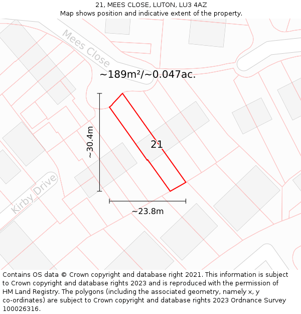 21, MEES CLOSE, LUTON, LU3 4AZ: Plot and title map