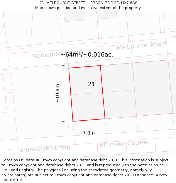 21, MELBOURNE STREET, HEBDEN BRIDGE, HX7 6AS: Plot and title map