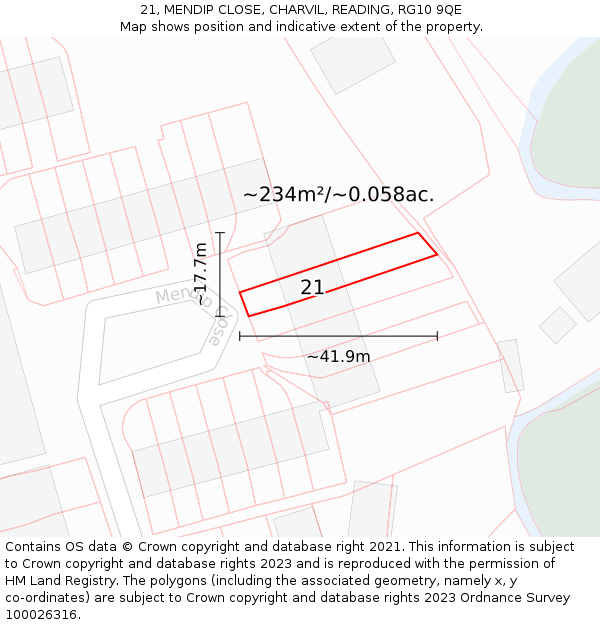 21, MENDIP CLOSE, CHARVIL, READING, RG10 9QE: Plot and title map