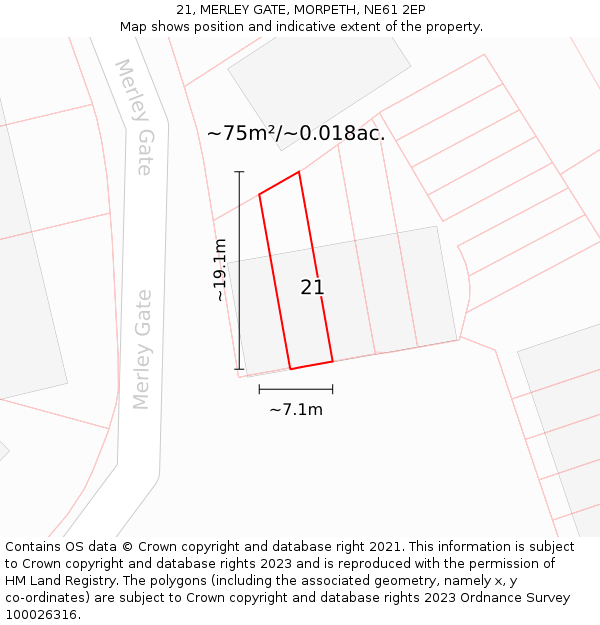 21, MERLEY GATE, MORPETH, NE61 2EP: Plot and title map