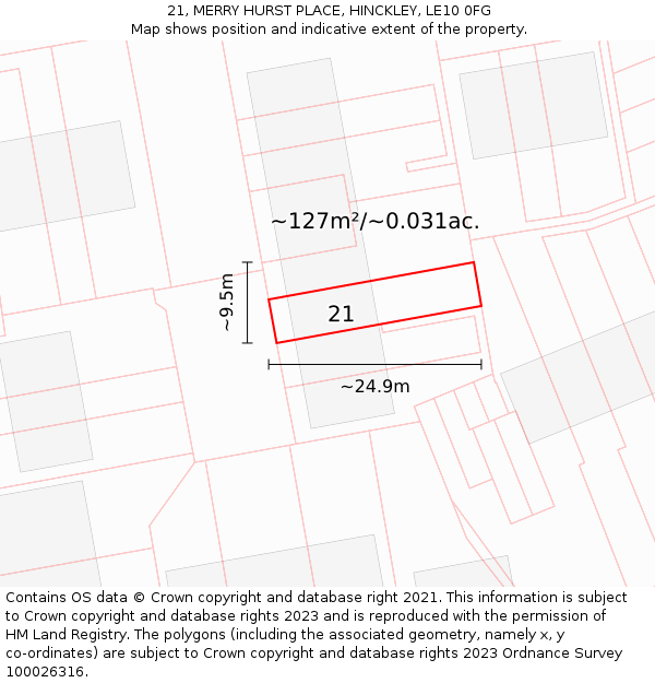 21, MERRY HURST PLACE, HINCKLEY, LE10 0FG: Plot and title map