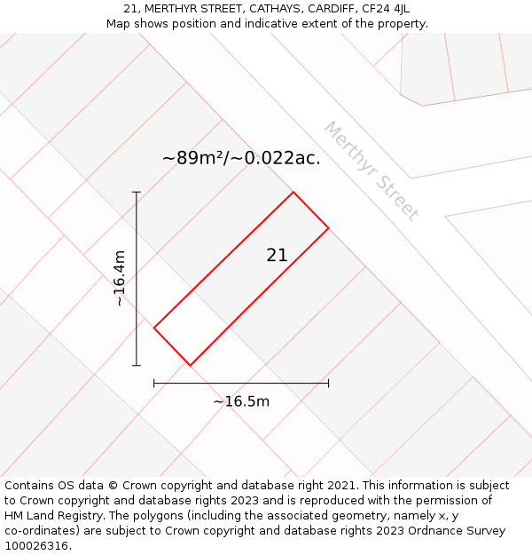 21, MERTHYR STREET, CATHAYS, CARDIFF, CF24 4JL: Plot and title map