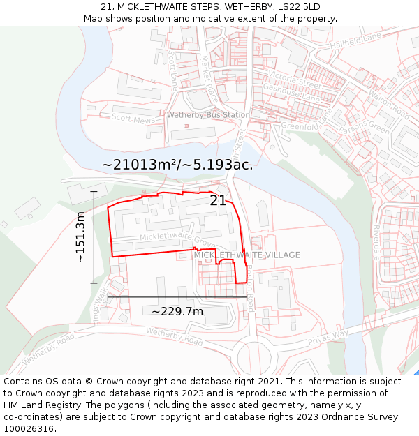 21, MICKLETHWAITE STEPS, WETHERBY, LS22 5LD: Plot and title map