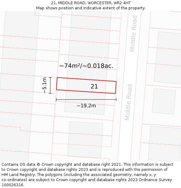 21, MIDDLE ROAD, WORCESTER, WR2 4HT: Plot and title map