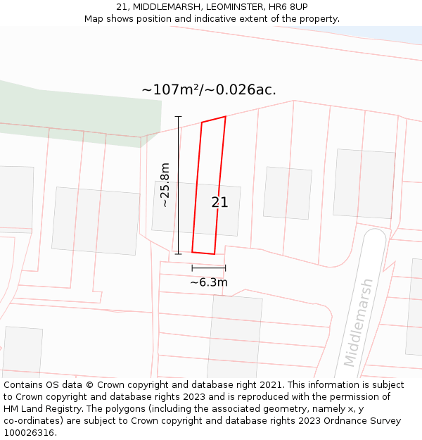 21, MIDDLEMARSH, LEOMINSTER, HR6 8UP: Plot and title map