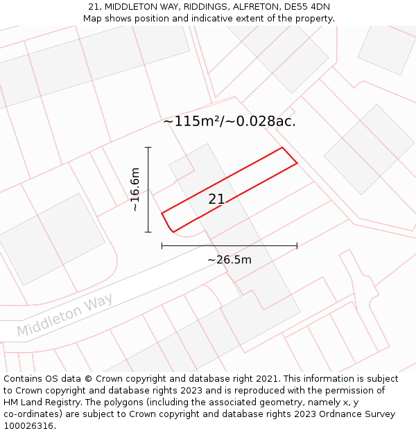 21, MIDDLETON WAY, RIDDINGS, ALFRETON, DE55 4DN: Plot and title map