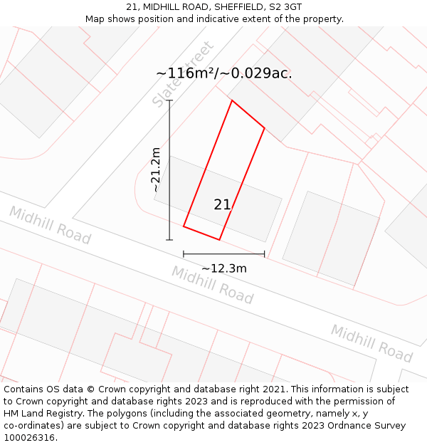 21, MIDHILL ROAD, SHEFFIELD, S2 3GT: Plot and title map