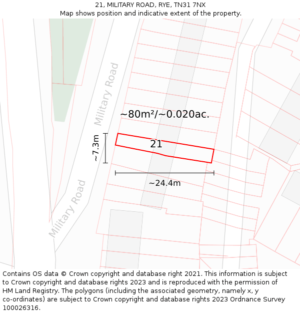 21, MILITARY ROAD, RYE, TN31 7NX: Plot and title map