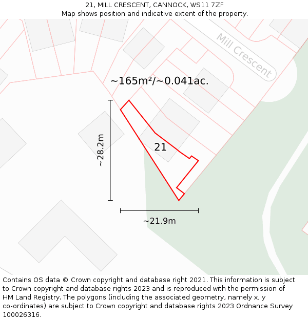 21, MILL CRESCENT, CANNOCK, WS11 7ZF: Plot and title map