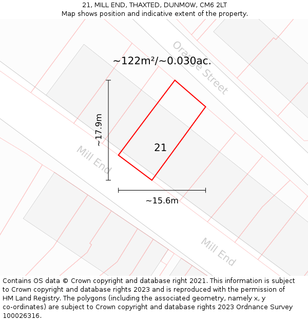 21, MILL END, THAXTED, DUNMOW, CM6 2LT: Plot and title map