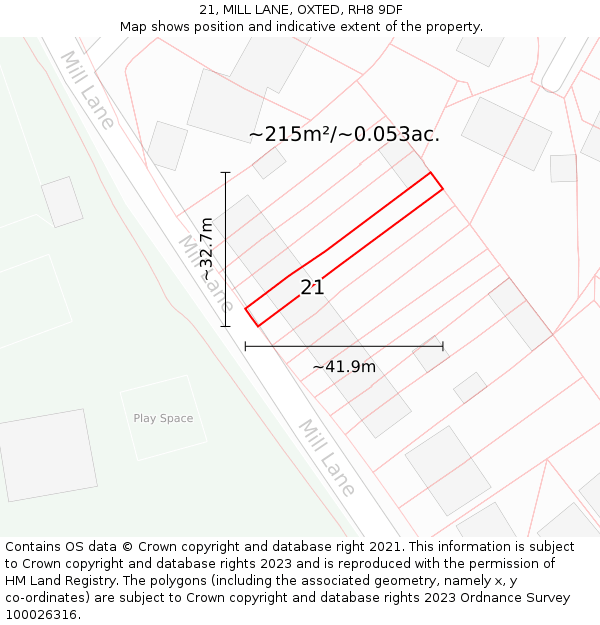 21, MILL LANE, OXTED, RH8 9DF: Plot and title map