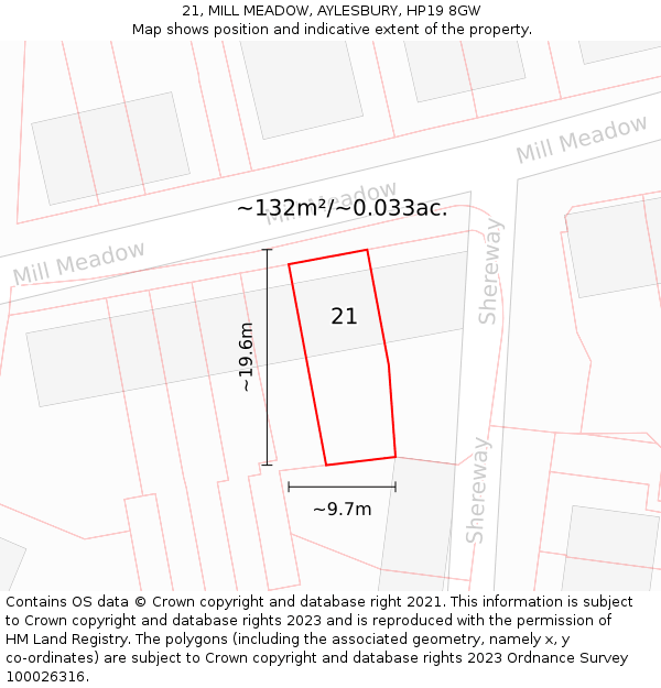 21, MILL MEADOW, AYLESBURY, HP19 8GW: Plot and title map