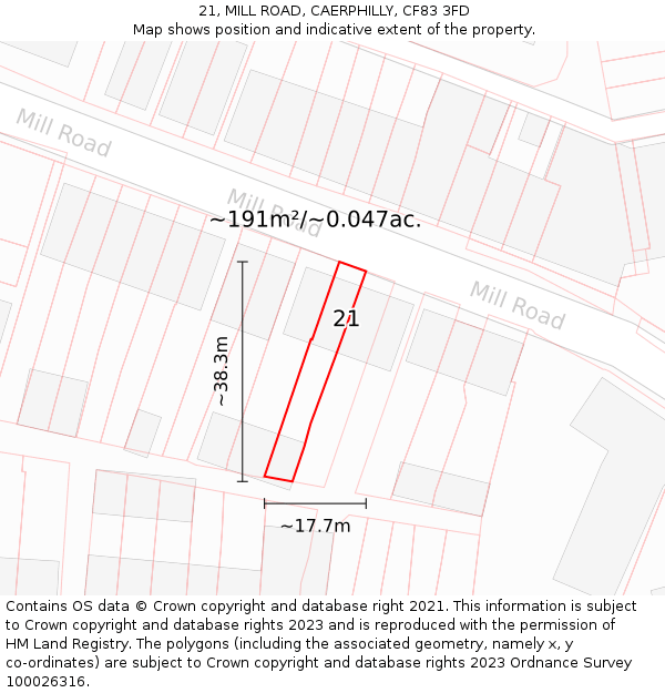 21, MILL ROAD, CAERPHILLY, CF83 3FD: Plot and title map