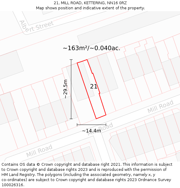 21, MILL ROAD, KETTERING, NN16 0RZ: Plot and title map